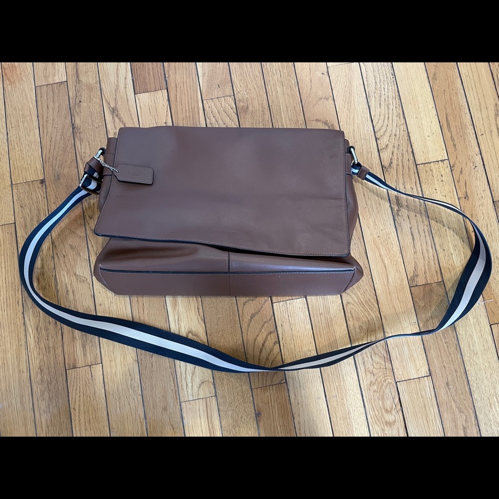 Coach Brown Messenger Bag with Black and White Strap